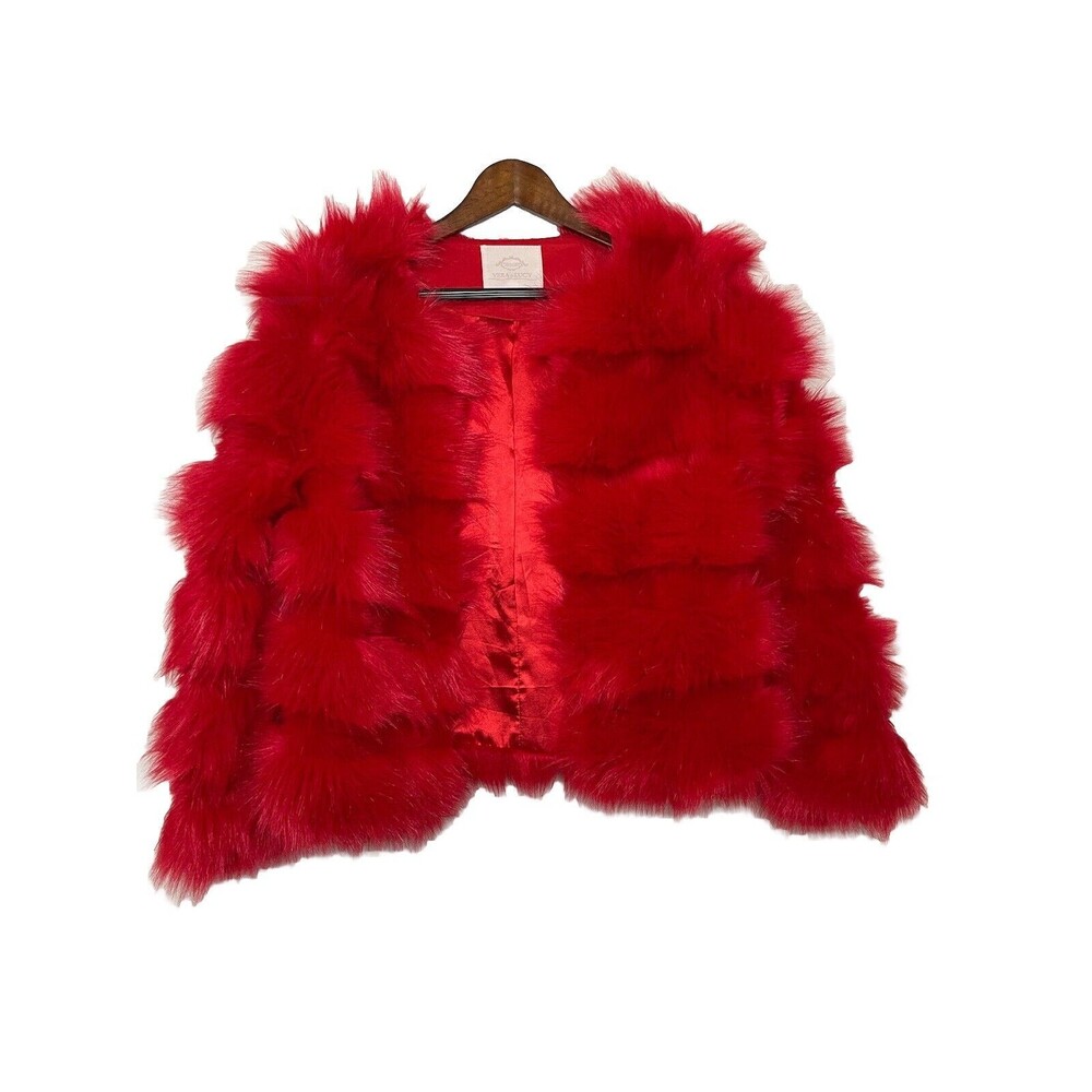 Vera & Lucy Red Faux Fur Coat Jacket Womens XS